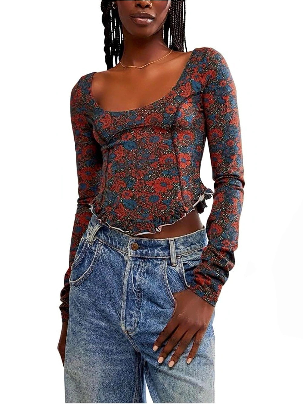 🍂 Free People Melanie Long Sleeve Top – Night Combo | Size M